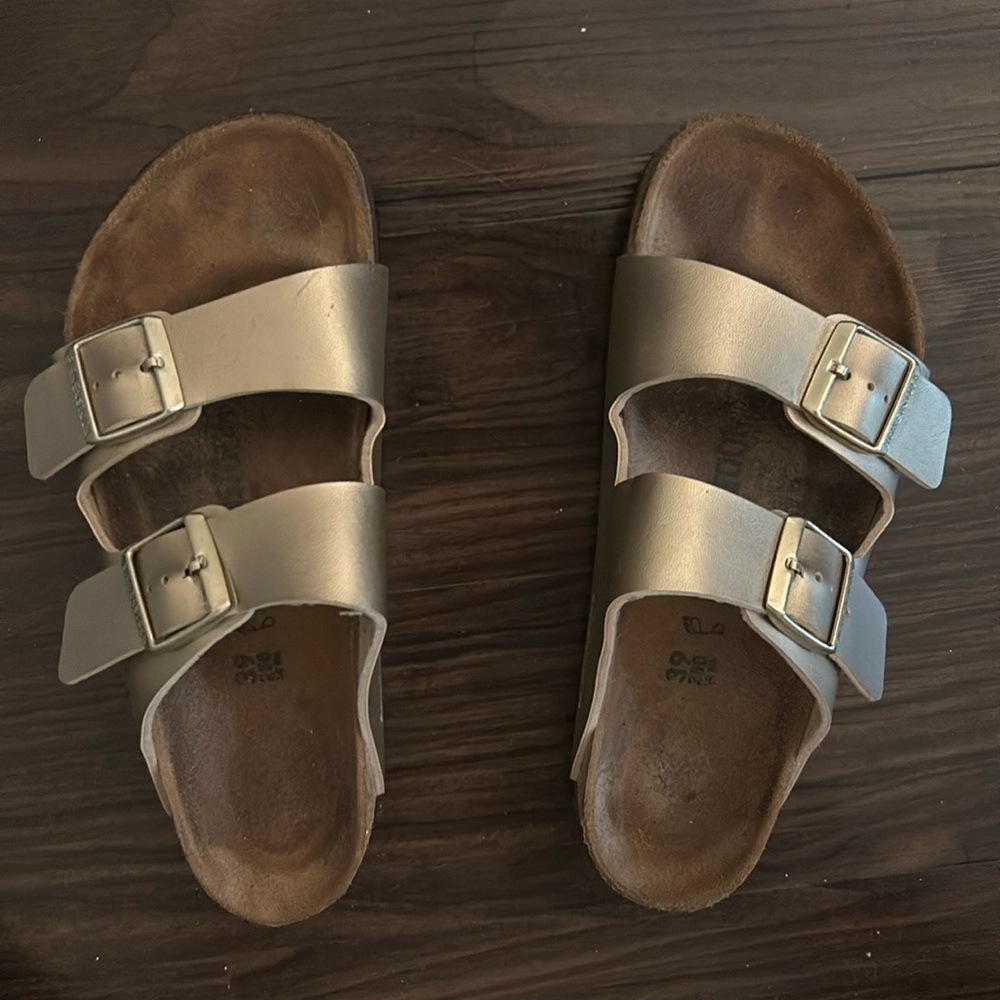 Gold classic Birkenstocks